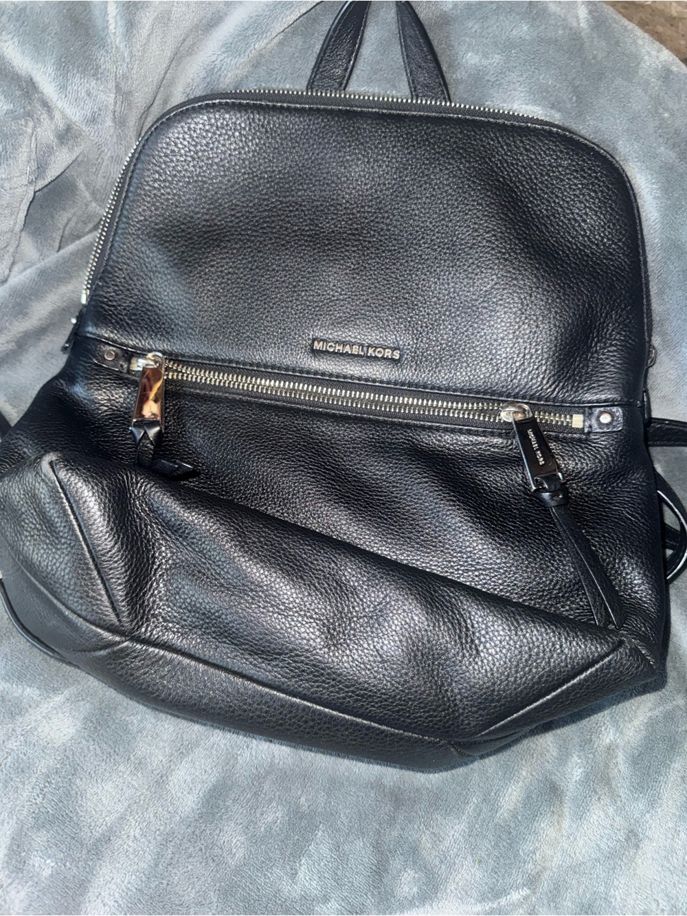 Michael Kors Black Pebbled Leather Men's Backpack with Front Zip Pocket